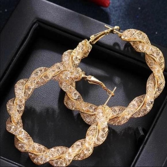 NEW TWISTED GOLD HOOP EARRINGS - Picture 2 of 5